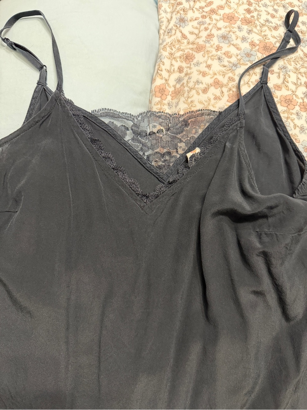 Lace-Trim Black Satin Camisole- urban outfitters